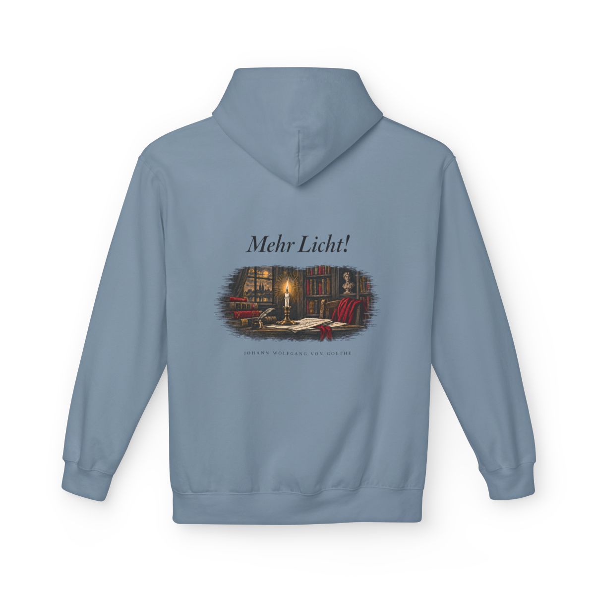 Unisex Fleece Hoodie mit Zitat - Goethe - Mehr Licht – back