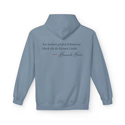 Unisex Fleece Hoodie mit Zitat - Heine - Aus meinen großen Schmerzen – back