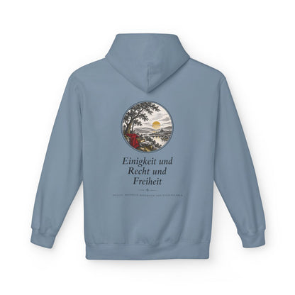 Unisex Fleece Hoodie mit Zitat - Fallersleben - Einigkeit und Recht und Freiheit Nachtstück – back