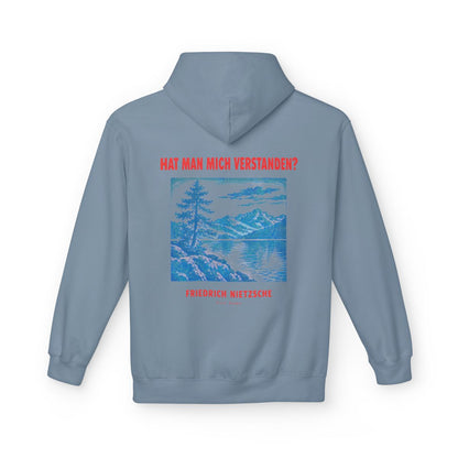 Unisex Fleece Hoodie mit Zitat - Nietzsche - Hat man mich verstanden Plakat – back