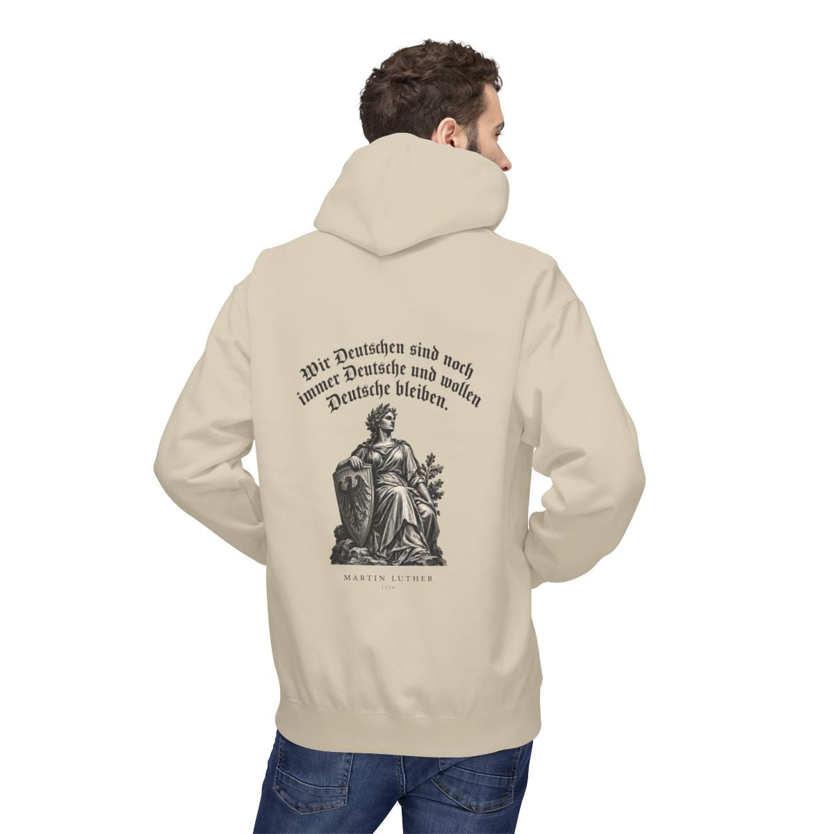 Unisex Fleece Hoodie mit Zitat - Luther - Wir Deutschen sind noch immer Gravur – person-2-back
