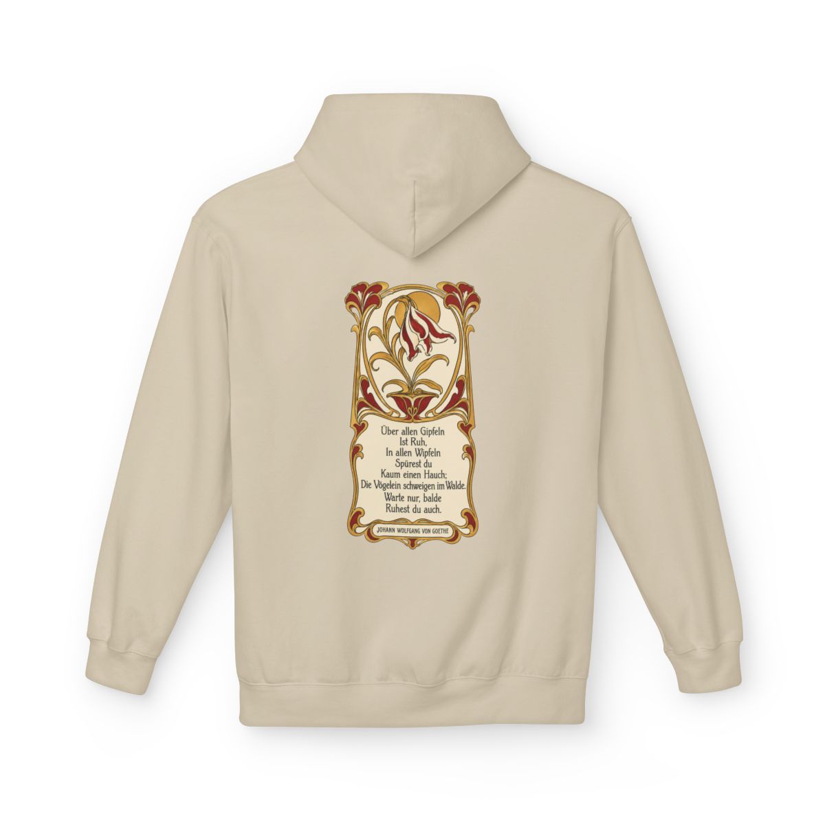 Unisex Fleece Hoodie mit Zitat - Goethe - Über allen Gipfeln Jugendstil – back