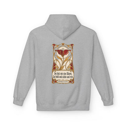 Unisex Fleece Hoodie mit Zitat - Heine - Du bist wie eine Blume Jugendstil – back