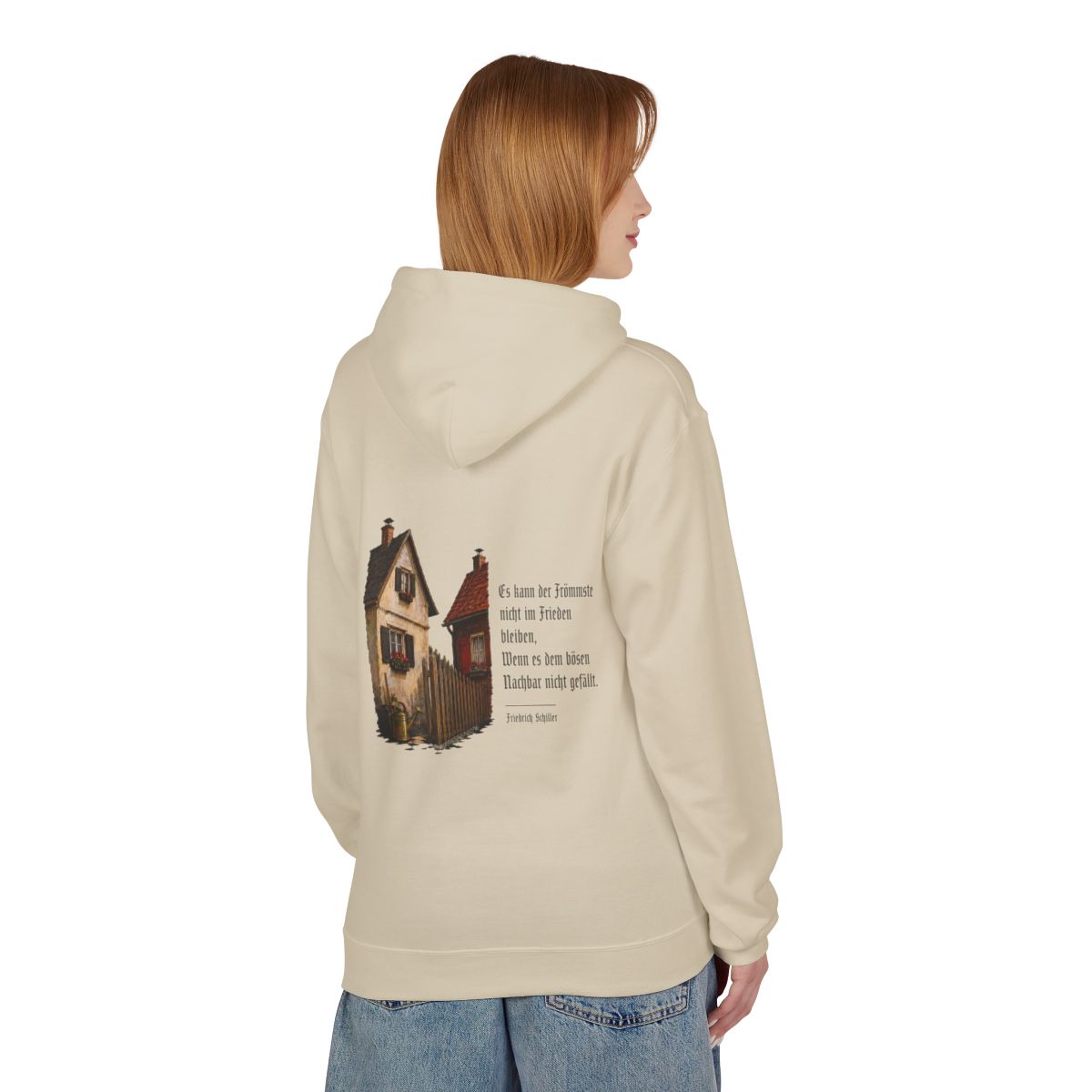 Unisex Fleece Hoodie mit Zitat - Schiller - Der böse Nachbar – person-1-back