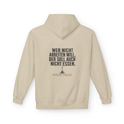 Unisex Fleece Hoodie mit Zitat - Paulus - Wer nicht arbeiten will – back