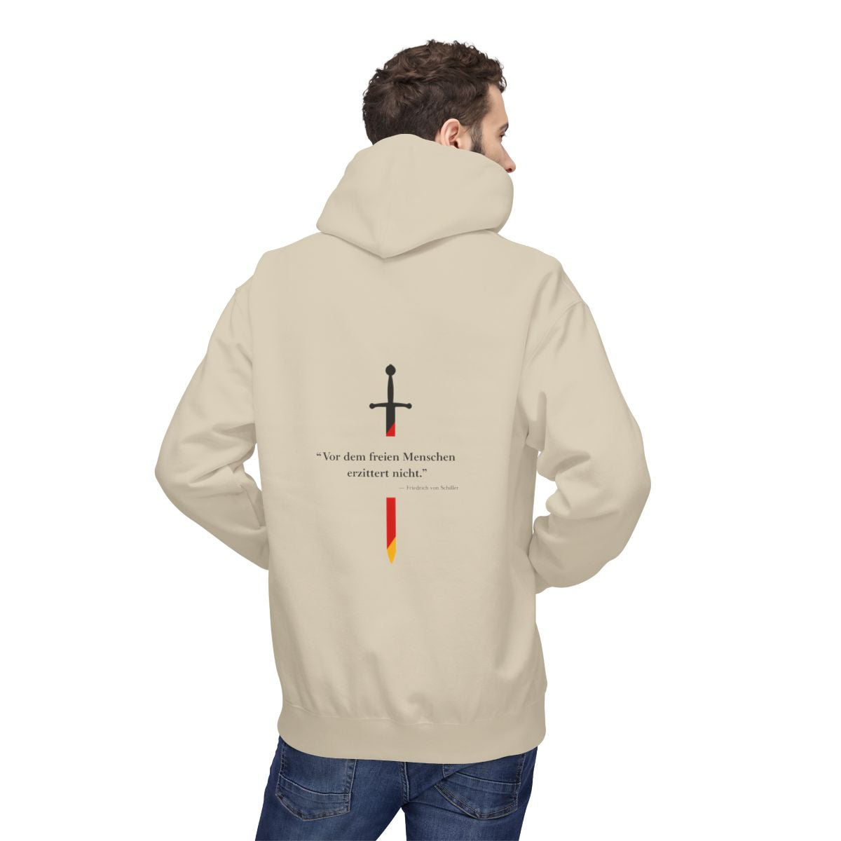 Unisex Fleece Hoodie mit Zitat - Schiller - Vor dem freien Menschen – person-2-back