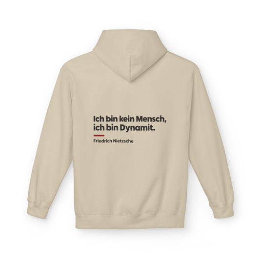 Unisex Fleece Hoodie mit Zitat - Nietzsche - Ich bin Dynamit – back
