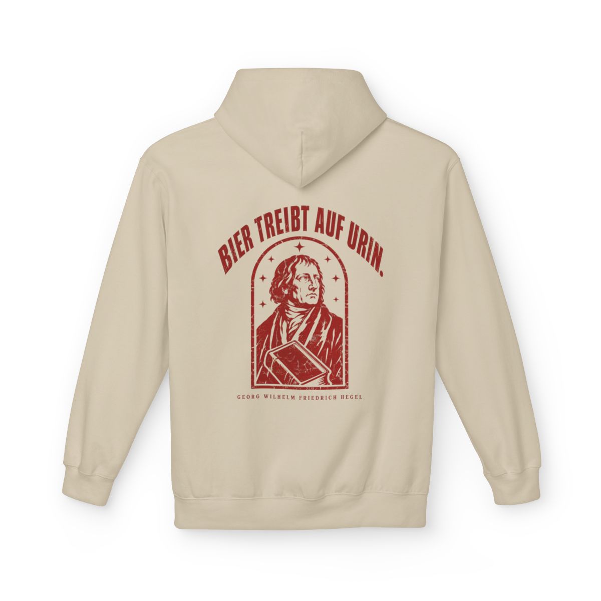 Unisex Fleece Hoodie mit Zitat - Hegel - Bier treibt auf Urin Vintage – back
