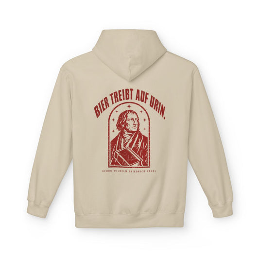 Unisex Fleece Hoodie mit Zitat - Hegel - Bier treibt auf Urin Vintage – back