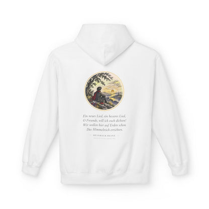 Unisex Fleece Hoodie mit Zitat - Heine - Ein neues Lied, ein besseres Lied – back