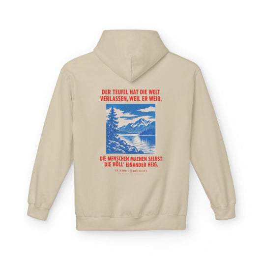 Unisex Fleece Hoodie mit Zitat - Rückert - Der Teufel hat die Welt Plakat – back