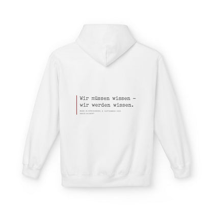 Unisex Fleece Hoodie mit Zitat - Hilbert - Wir müssen wissen – back