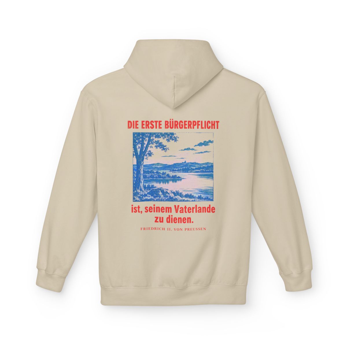 Unisex Fleece Hoodie mit Zitat - Preußen - Die erste Bürgerpflicht – back