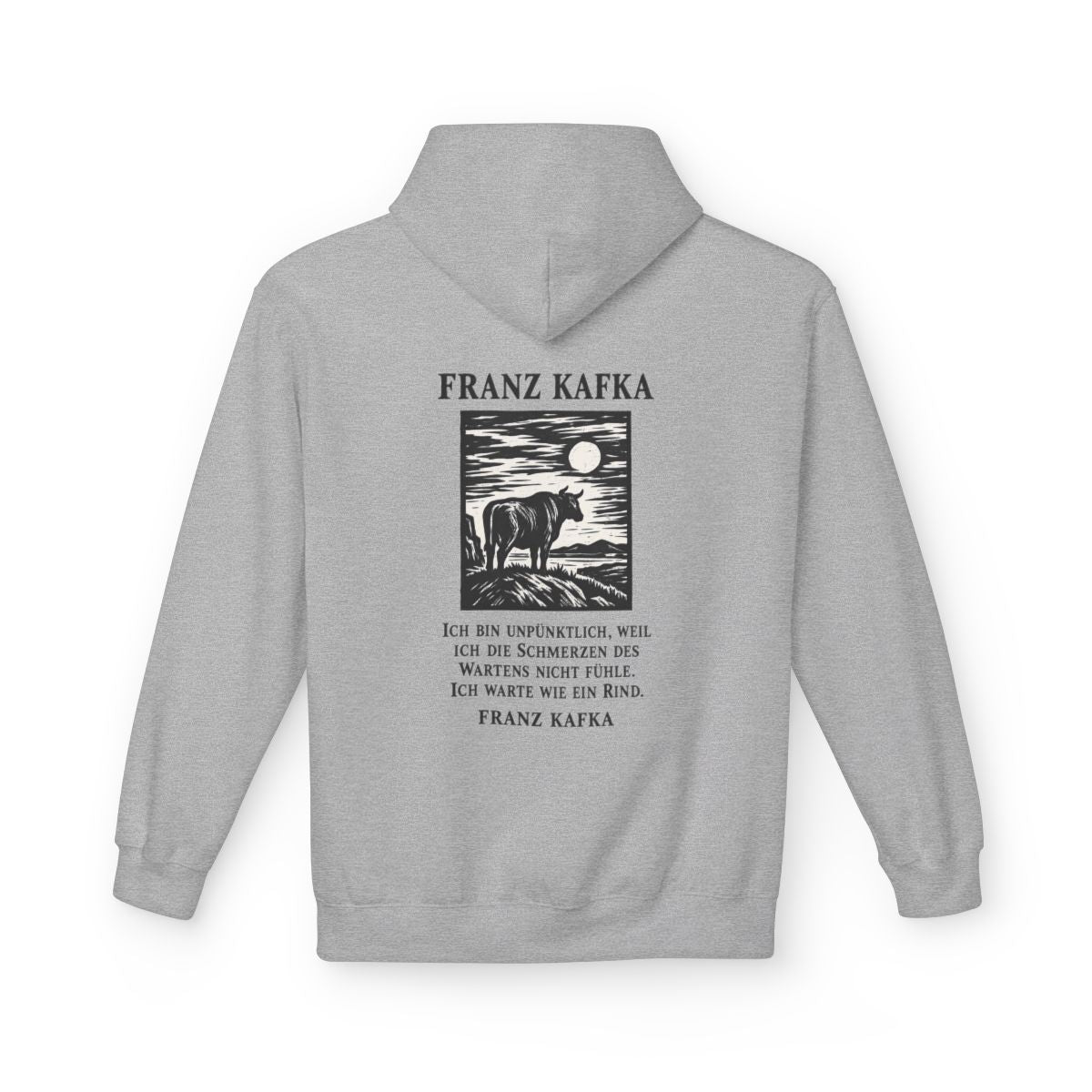 Unisex Fleece Hoodie mit Zitat - Kafka - Ich bin unpünktlich – back