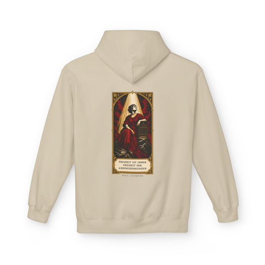 Unisex Fleece Hoodie mit Zitat - Luxemburg - Freiheit ist immer Freiheit der Andersdenkenden – back