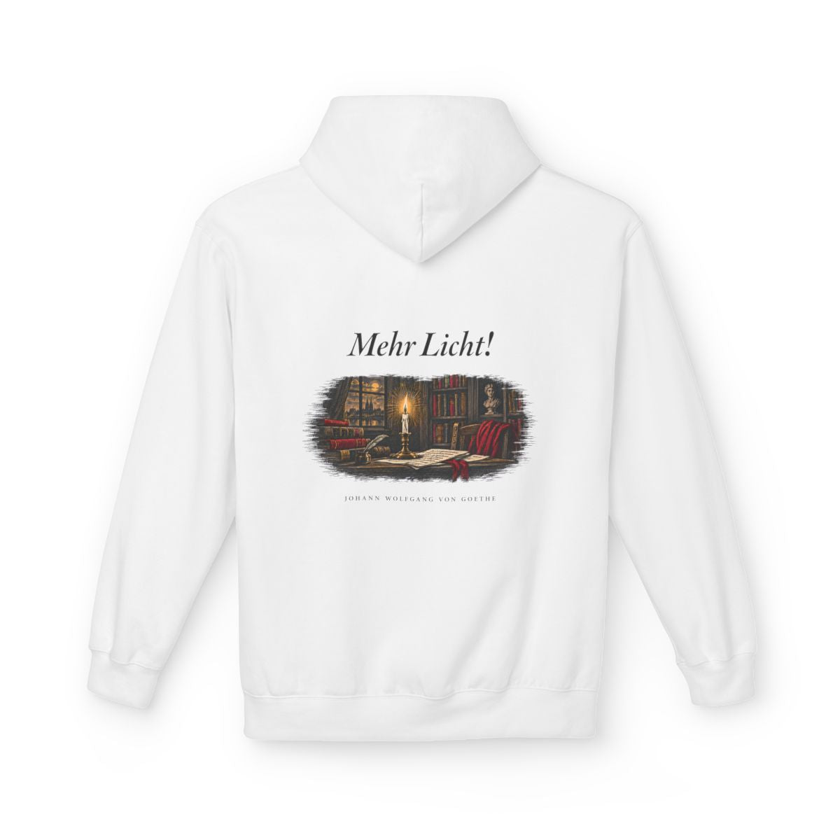 Unisex Fleece Hoodie mit Zitat - Goethe - Mehr Licht – back