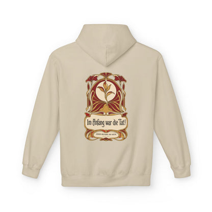 Unisex Fleece Hoodie mit Zitat - Goethe - Im Anfang war die Tat Jugendstil – back