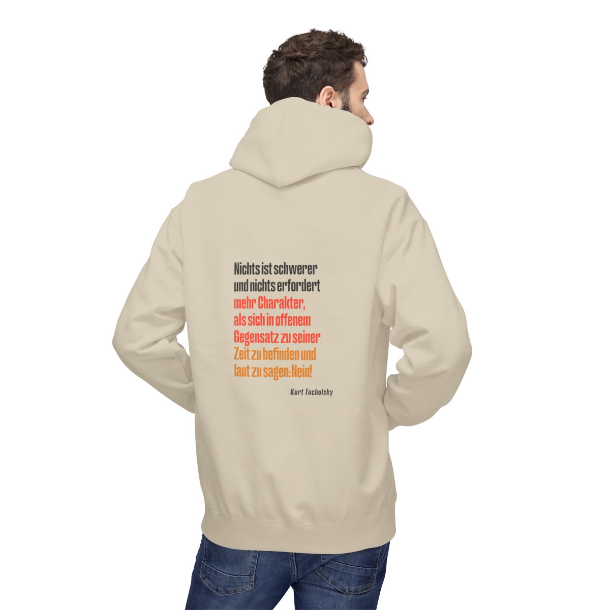 Unisex Fleece Hoodie mit Zitat - Tucholsky - Laut Nein sagen – person-2-back