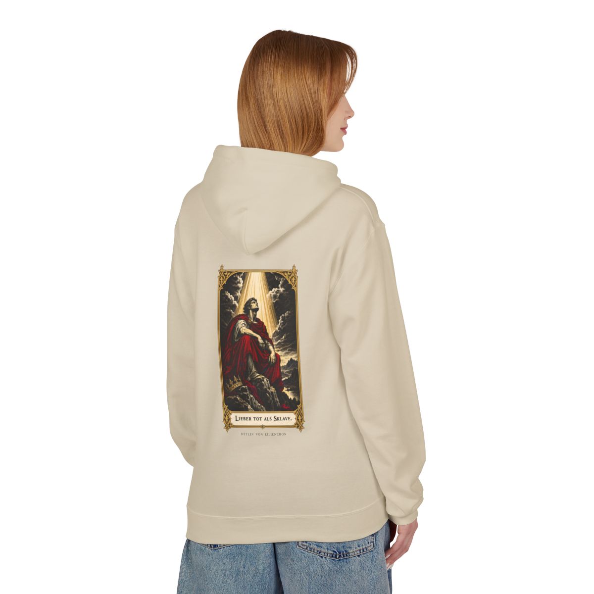 Unisex Fleece Hoodie mit Zitat - Liliencron - Lieber tot als Sklave – person-1-back