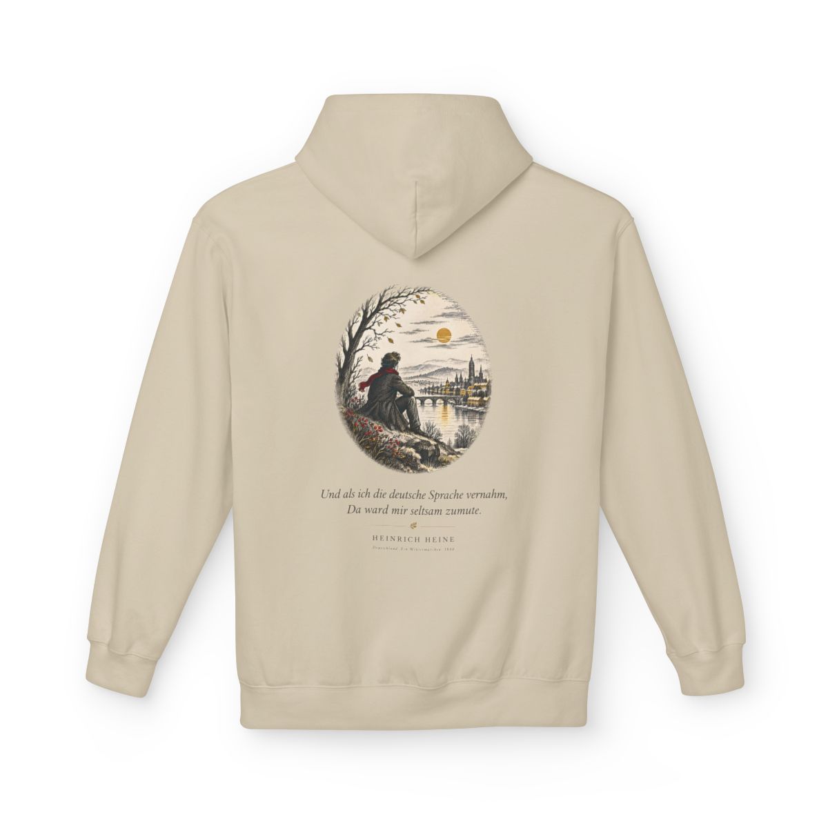 Unisex Fleece Hoodie mit Zitat - Heine - Und als ich die deutsche Sprache vernahm Nachtstück – back
