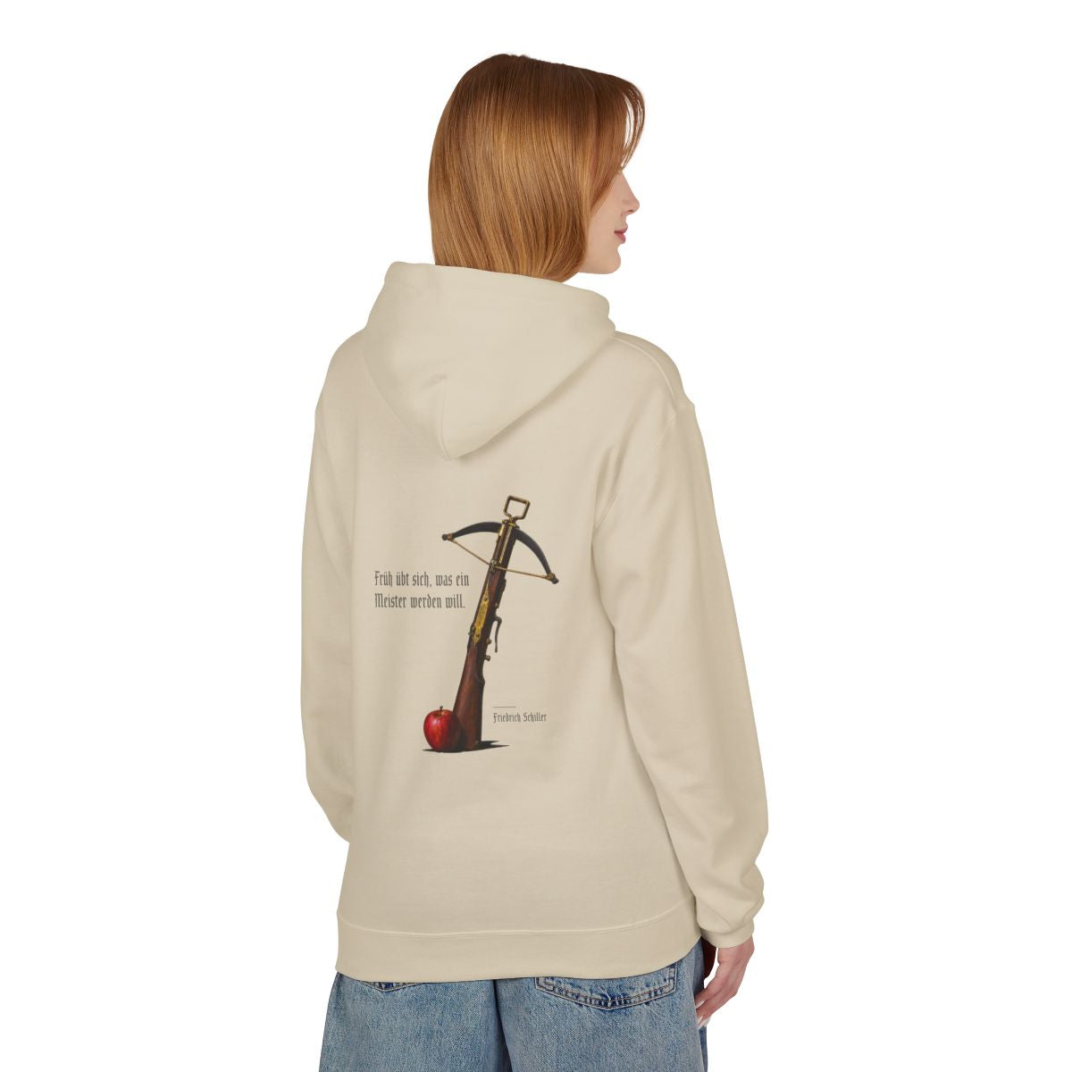 Unisex Fleece Hoodie mit Zitat - Schiller - Früh übt sich – person-1-back