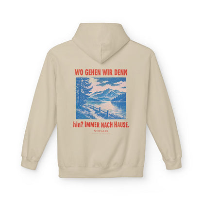 Unisex Fleece Hoodie mit Zitat - Novalis - Wo gehen wir denn hin – back
