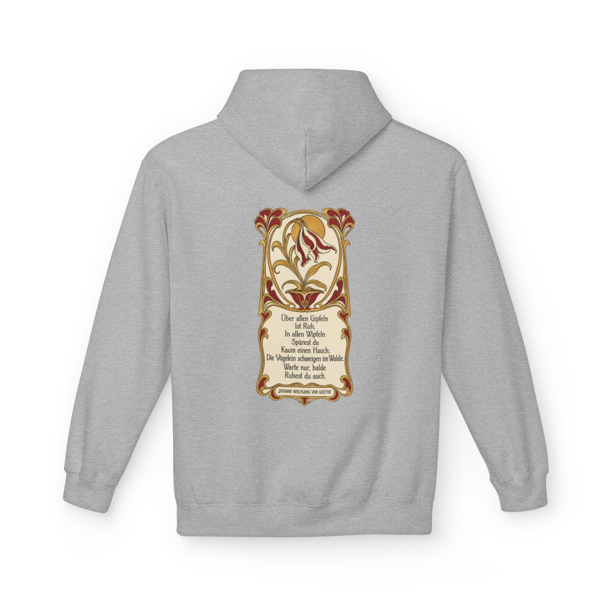 Unisex Fleece Hoodie mit Zitat - Goethe - Über allen Gipfeln Jugendstil – back