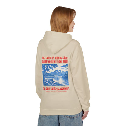 Unisex Fleece Hoodie mit Zitat - Goethe - Tages Arbeit Plakat – person-1-back