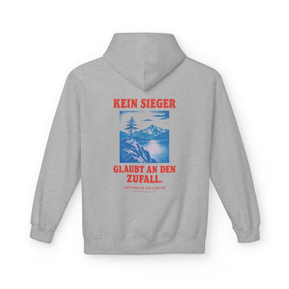 Unisex Fleece Hoodie mit Zitat - Nietzsche - Kein Sieger glaubt an den Zufall – back