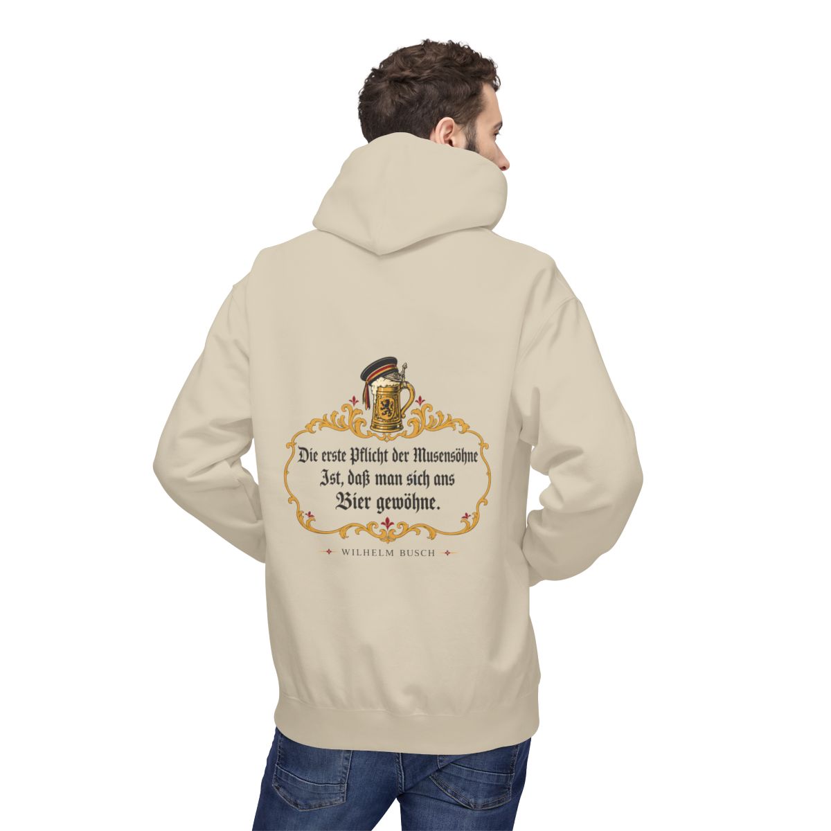 Unisex Fleece Hoodie mit Zitat - Busch - Pflicht der Musensöhne – person-2-back
