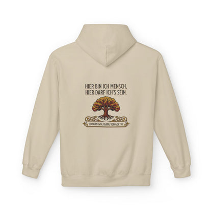 Unisex Fleece Hoodie mit Zitat - Goethe - Hier bin ich Mensch – back