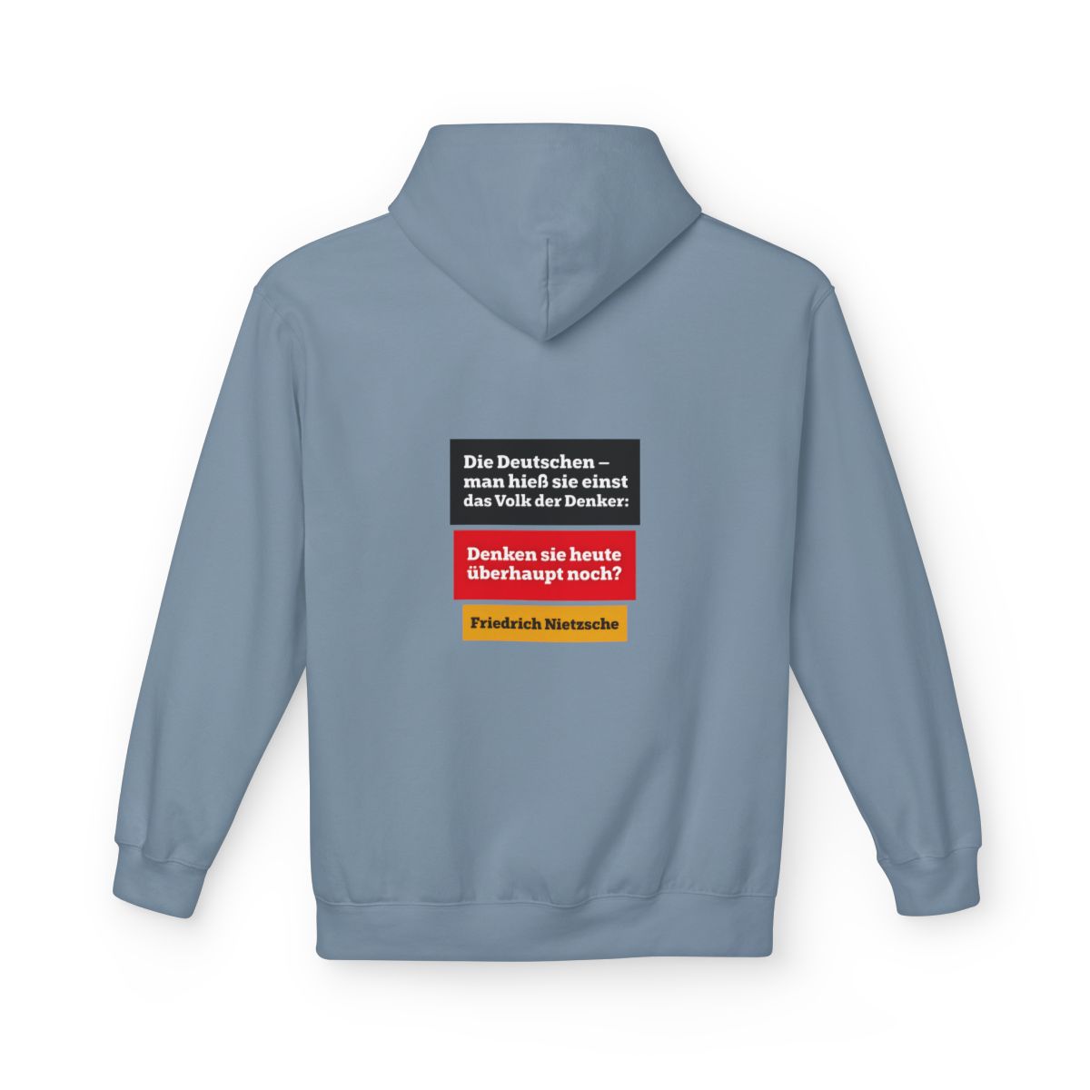 Unisex Fleece Hoodie mit Zitat - Nietzsche - Volk der Denker Balken – back