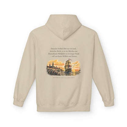 Unisex Fleece Hoodie mit Zitat - Fallersleben - Deutsche Freiheit lebet nur im Liede – back