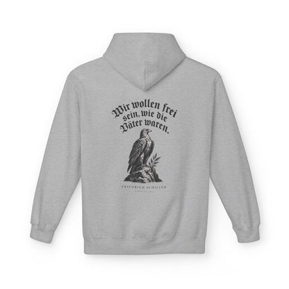 Unisex Fleece Hoodie mit Zitat - Schiller - Wir wollen frei sein Gravur – back