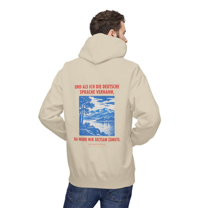 Unisex Fleece Hoodie mit Zitat - Heine - Und als ich die deutsche Sprache vernahm – person-2-back