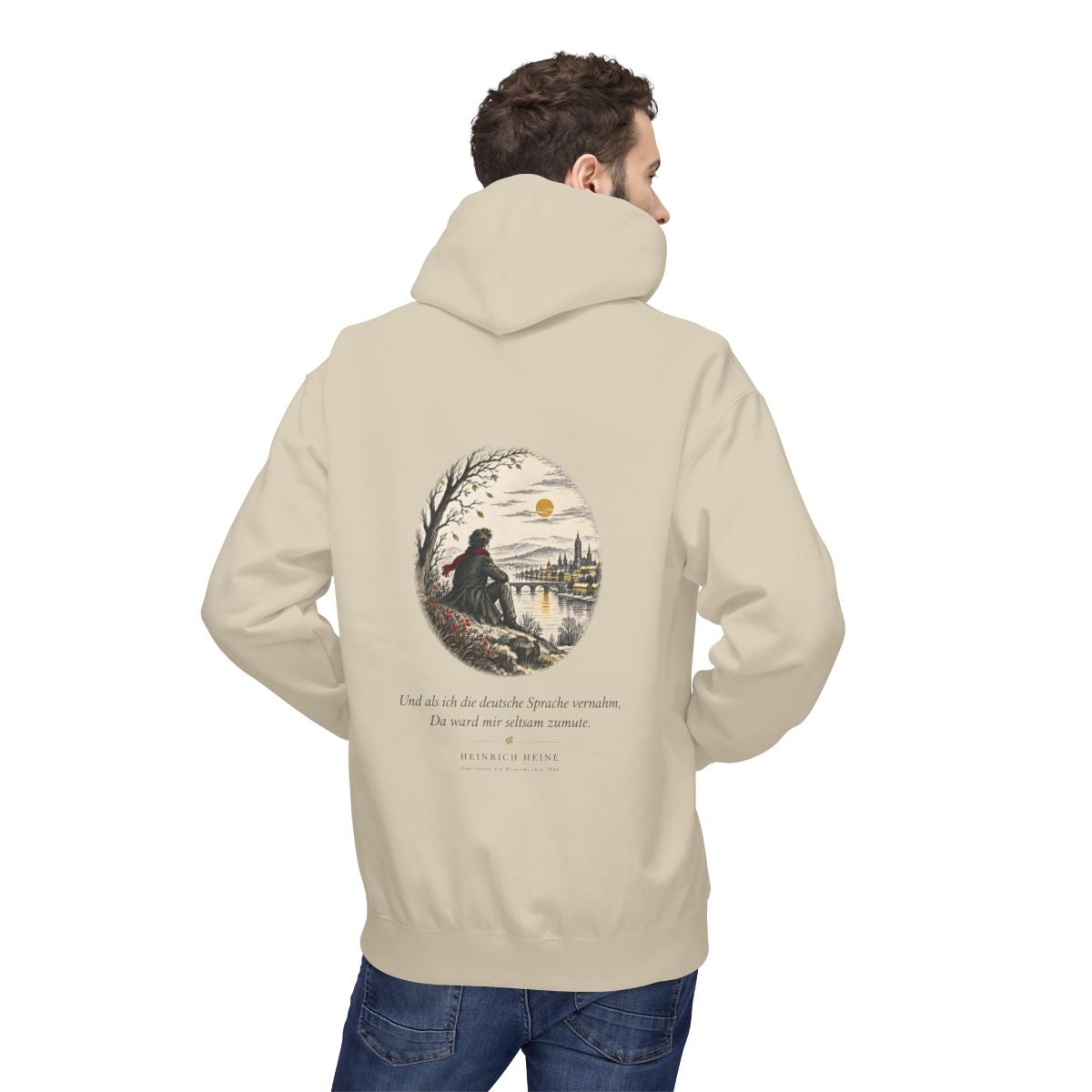 Unisex Fleece Hoodie mit Zitat - Heine - Und als ich die deutsche Sprache vernahm Nachtstück – person-2-back
