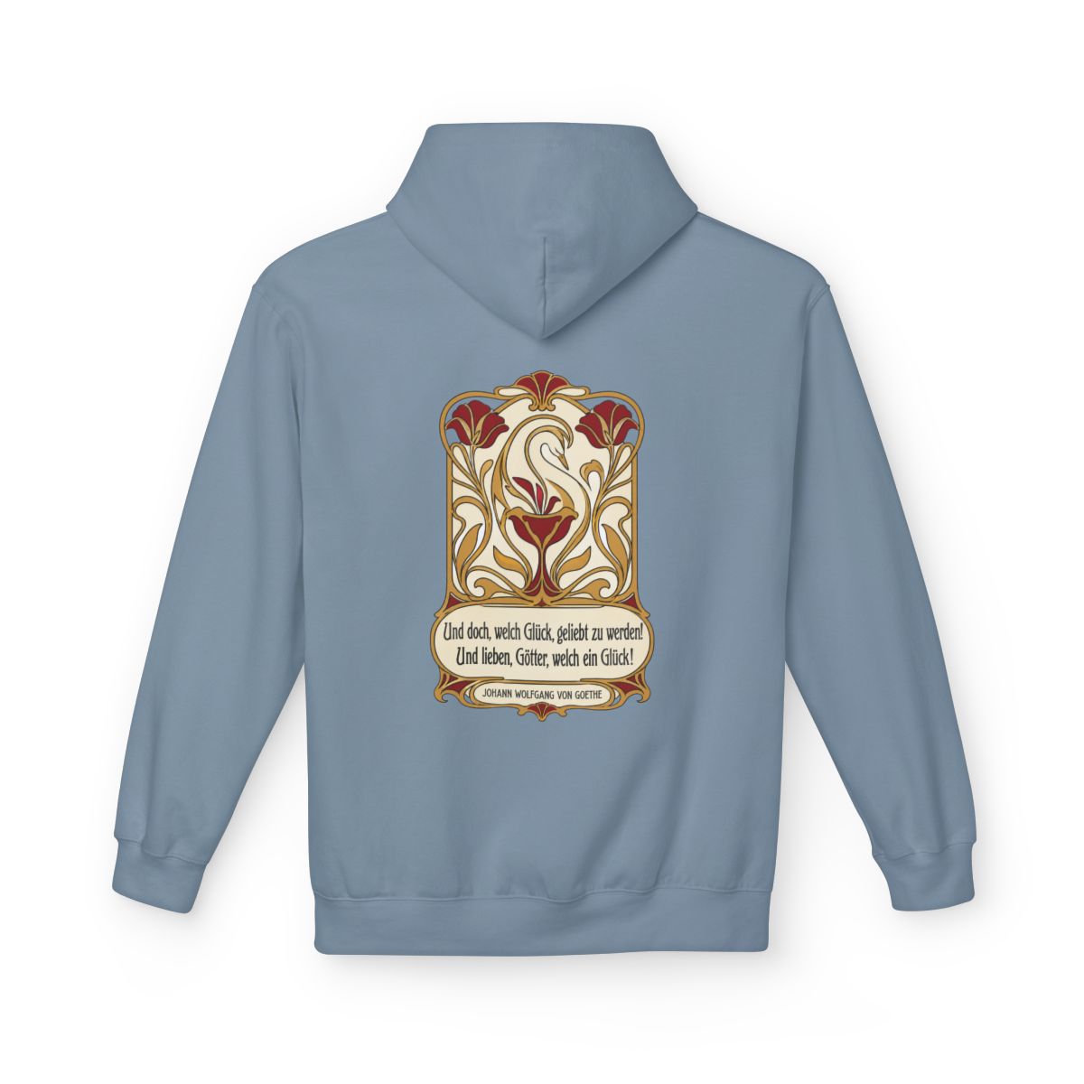 Unisex Fleece Hoodie mit Zitat - Goethe - Und doch, welch Glück, geliebt zu werden – back