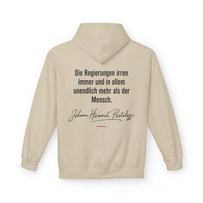 Unisex Fleece Hoodie mit Zitat - Pestalozzi - Die Regierungen irren immer – back