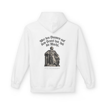 Unisex Fleece Hoodie mit Zitat - Bismarck - Wer den Daumen – back