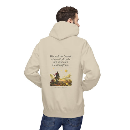 Unisex Fleece Hoodie mit Zitat - Hebbel - Nach den Sternen reisen – person-2-back