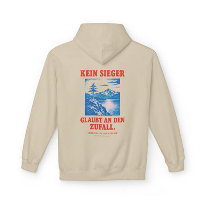 Unisex Fleece Hoodie mit Zitat - Nietzsche - Kein Sieger glaubt an den Zufall – back