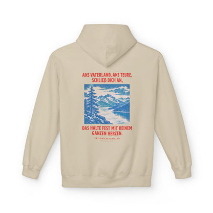 Unisex Fleece Hoodie mit Zitat - Schiller - Ans Vaterland, ans teure, schließ dich an – back