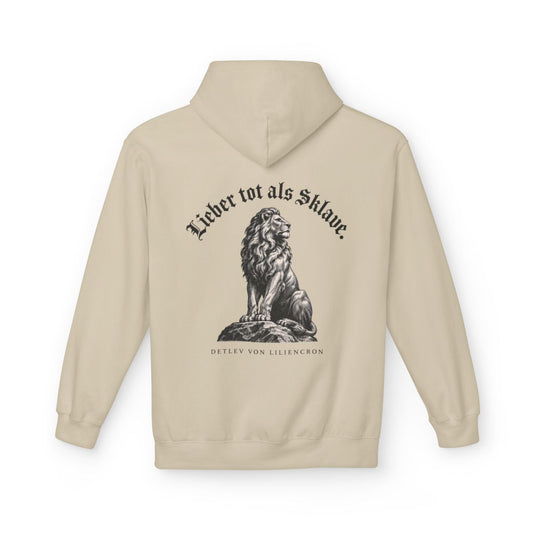 Unisex Fleece Hoodie mit Zitat - Liliencron - Lieber tot als Sklave Gravur – back