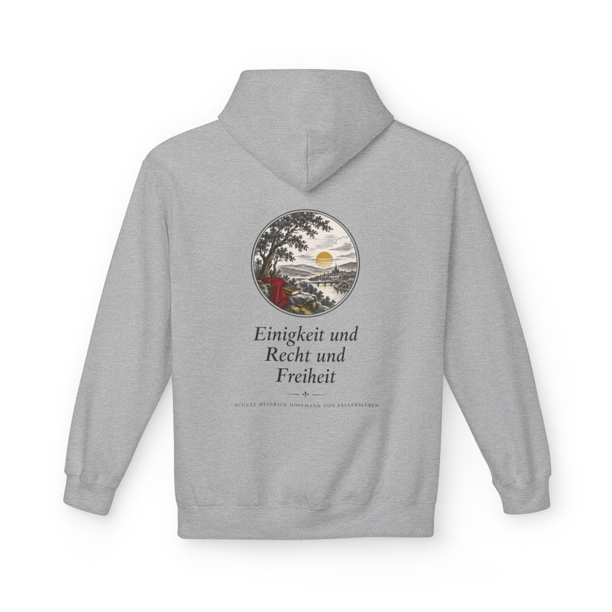 Unisex Fleece Hoodie mit Zitat - Fallersleben - Einigkeit und Recht und Freiheit Nachtstück – back