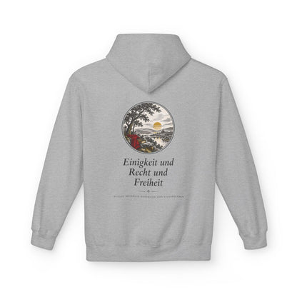 Unisex Fleece Hoodie mit Zitat - Fallersleben - Einigkeit und Recht und Freiheit Nachtstück – back