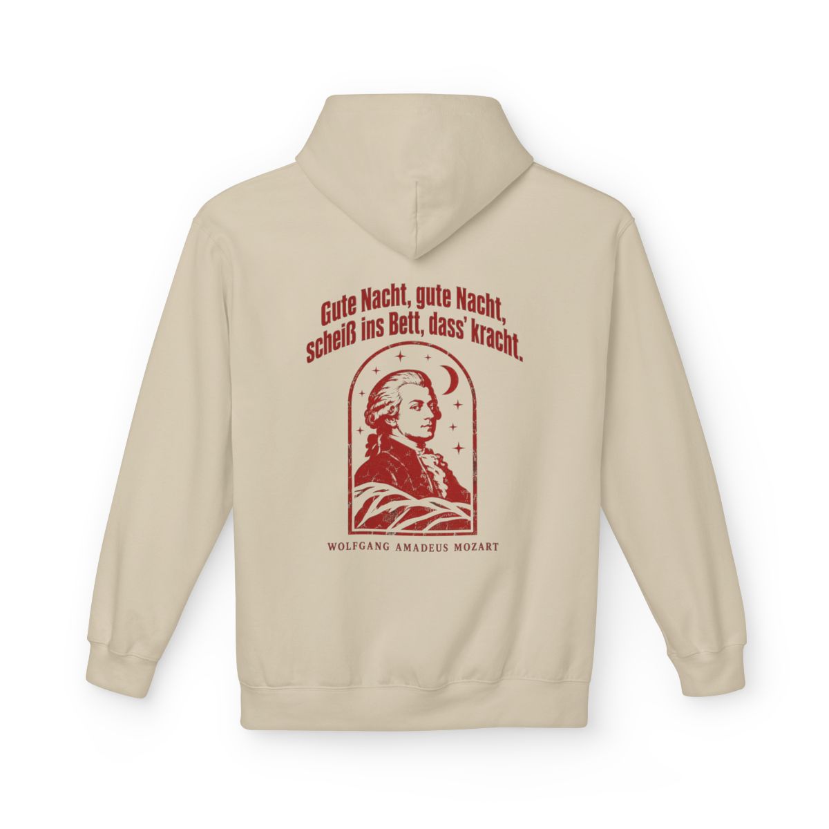 Unisex Fleece Hoodie mit Zitat - Mozart - Gute Nacht, gute Nacht Vintage – back