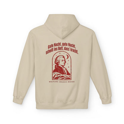 Unisex Fleece Hoodie mit Zitat - Mozart - Gute Nacht, gute Nacht Vintage – back