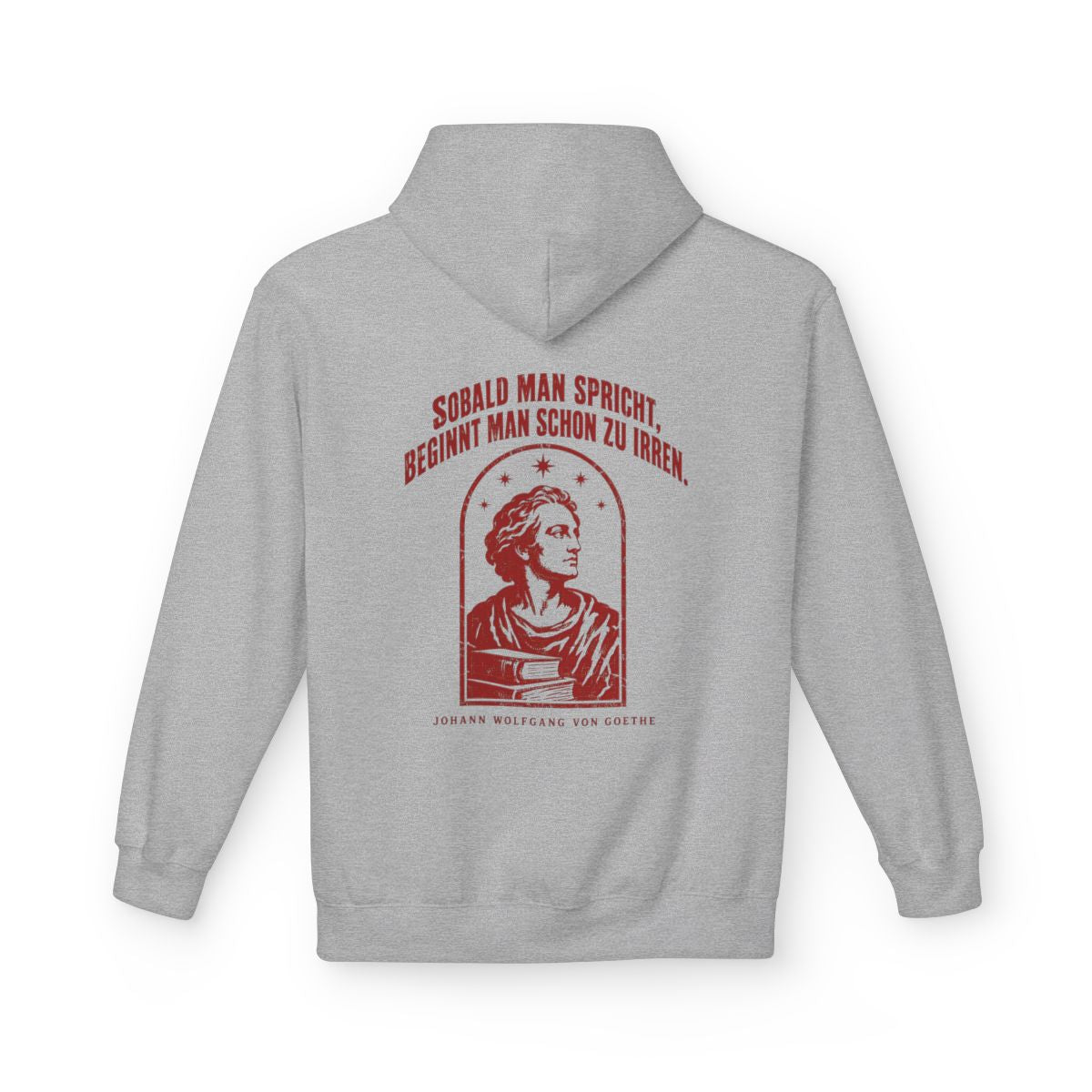 Unisex Fleece Hoodie mit Zitat - Goethe - Sobald man spricht Vintage – back