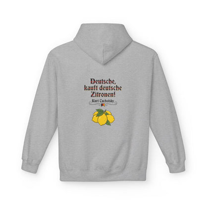 Unisex Fleece Hoodie mit Zitat - Tucholsky - Deutsche Zitronen – back