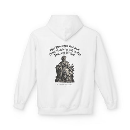 Unisex Fleece Hoodie mit Zitat - Luther - Wir Deutschen sind noch immer Gravur – back